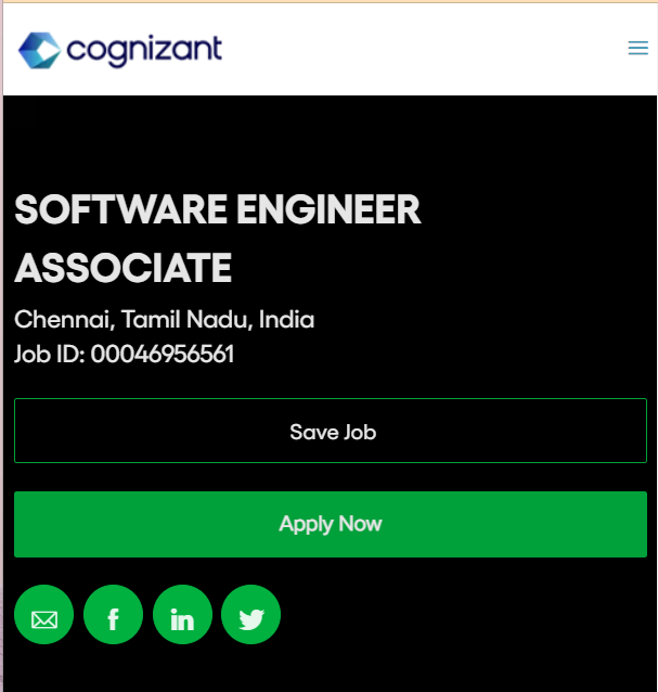 Cognizant Mass Recruitment Hiring Software Engineer Associate Be