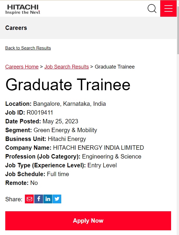 Hitachi Recruitment 2023 Hiring Graduate Trainee Bachelor S Degree