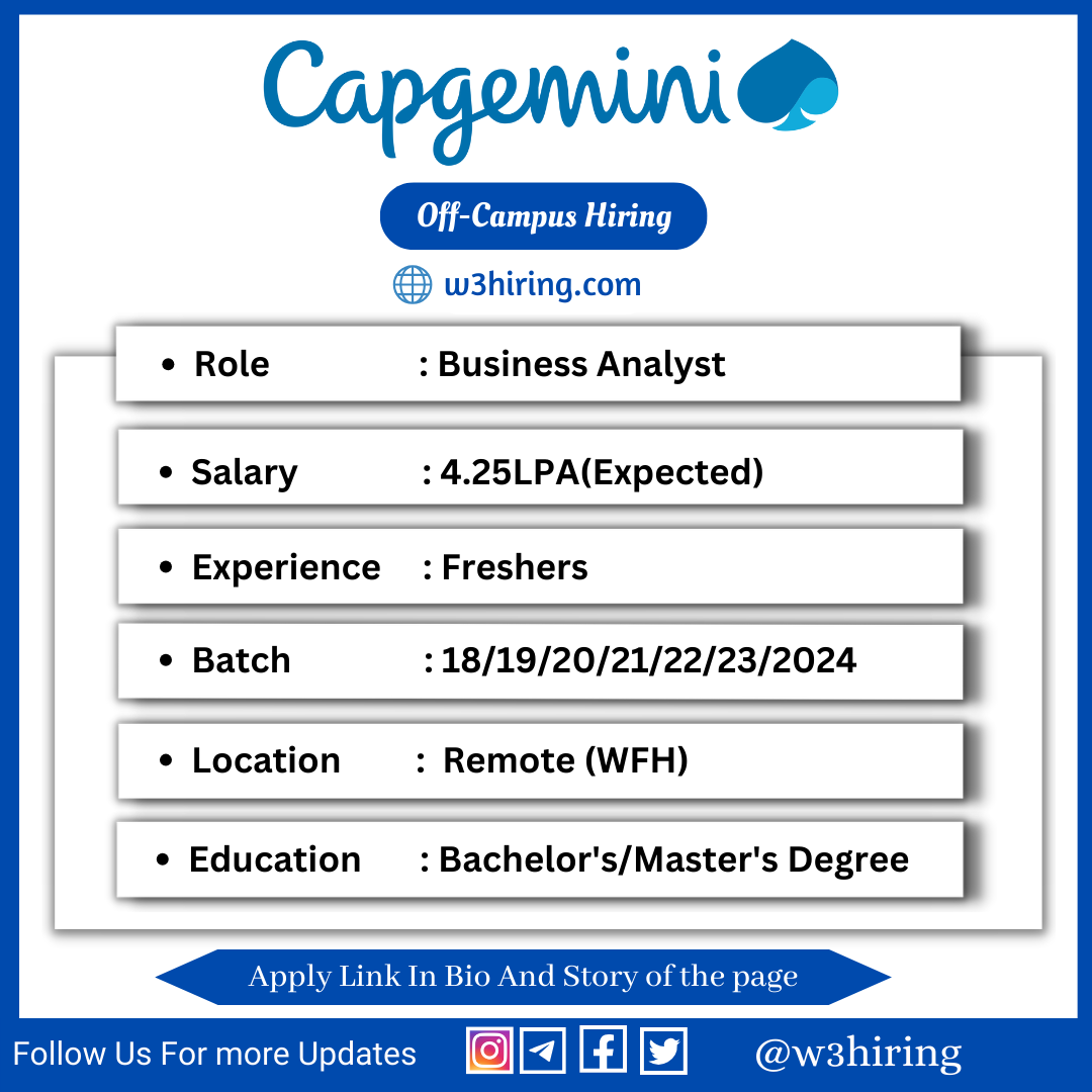 Capgemini Off Campus Drive 2024 Hiring Business Analyst Bachelor S