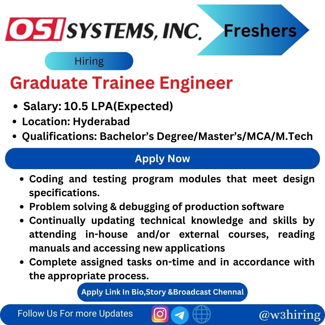 OSI Systems Recruitment 2024 Hiring Graduate Trainee Engineer