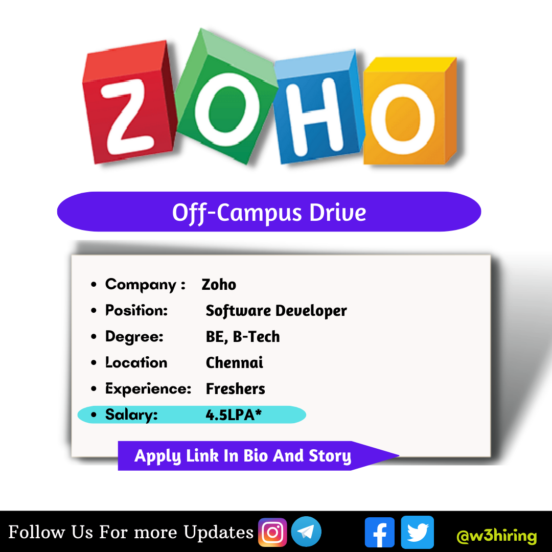 Zoho Offcampus drive 2022 For Software Developer Freshers BE/B