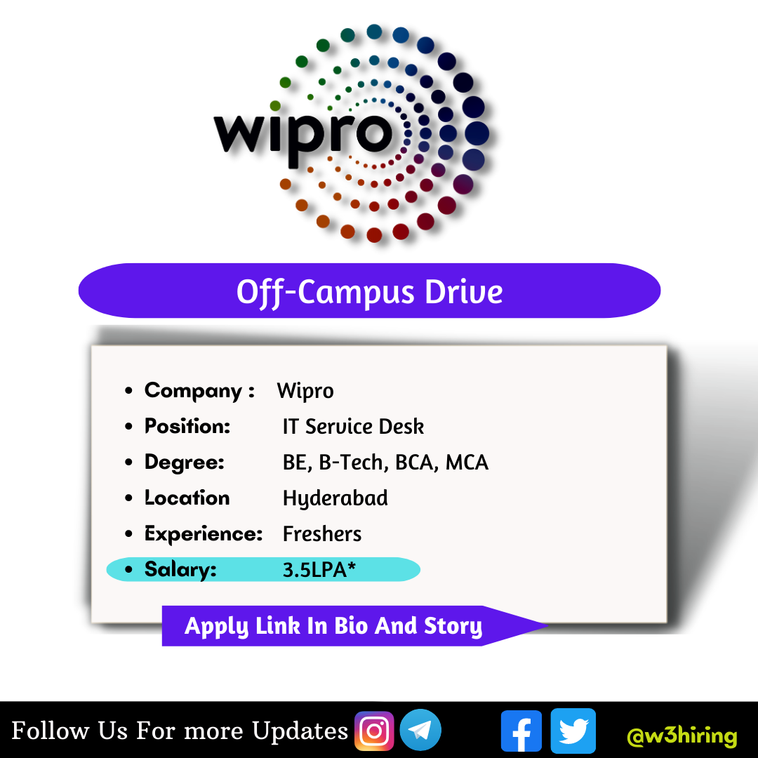 Wipro Recruitment 2023 Hiring It Service Desk Beb Techbcamca Hyderabad 35lpa W3hiring 0165