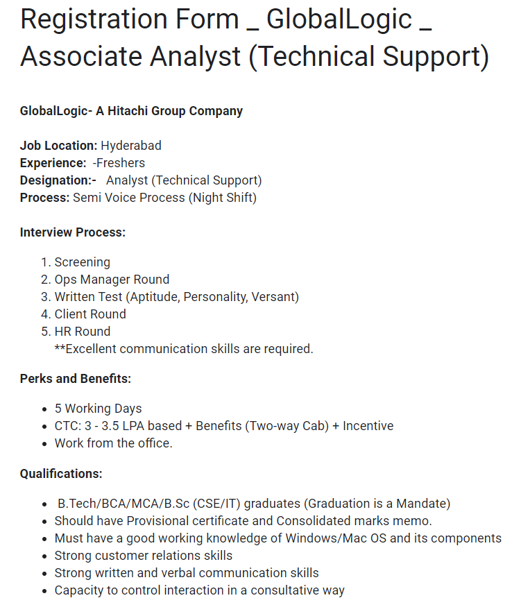 Global Logic Offcampus drive 2023 Associate Analyst Freshers