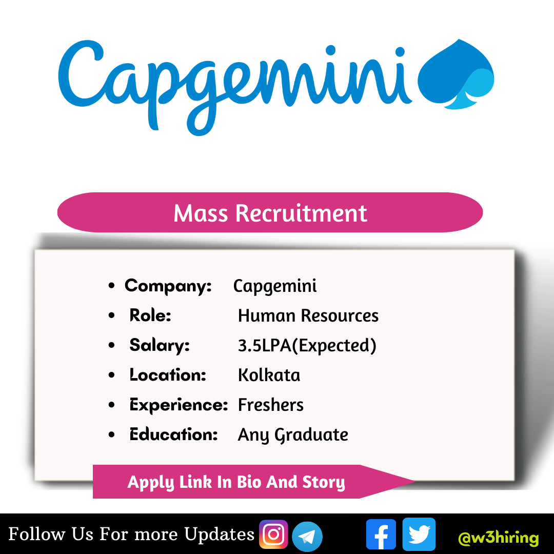 Capgemini Mass Hiring For HR Fresher 0 To 1 Year Kolkata Any