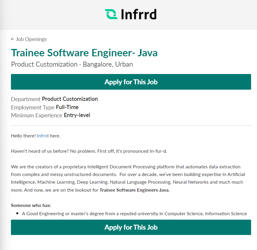 Infrrd Recruitment 2023-Hiring Trainee Software Engineer -| Bachelor's ...