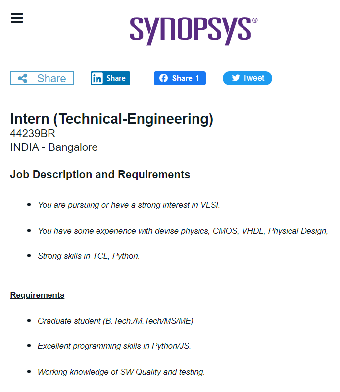 Synopsys Recruitment 2023-Hiring Intern (Technical-Engineering) -| B ...