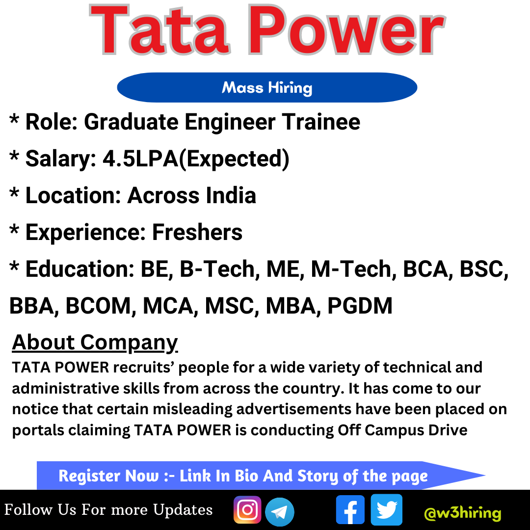 Tata Power Recruitment 2023-Hiring Graduate Engineer Trainee ...