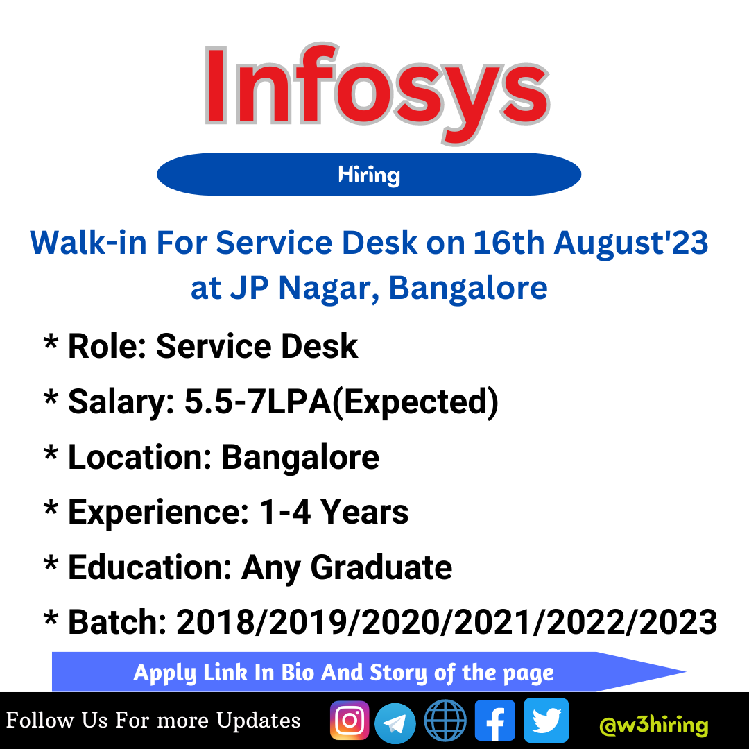 Infosys Recruitment 2023 Hiring Service Desk -| Any Graduate - W3Hiring