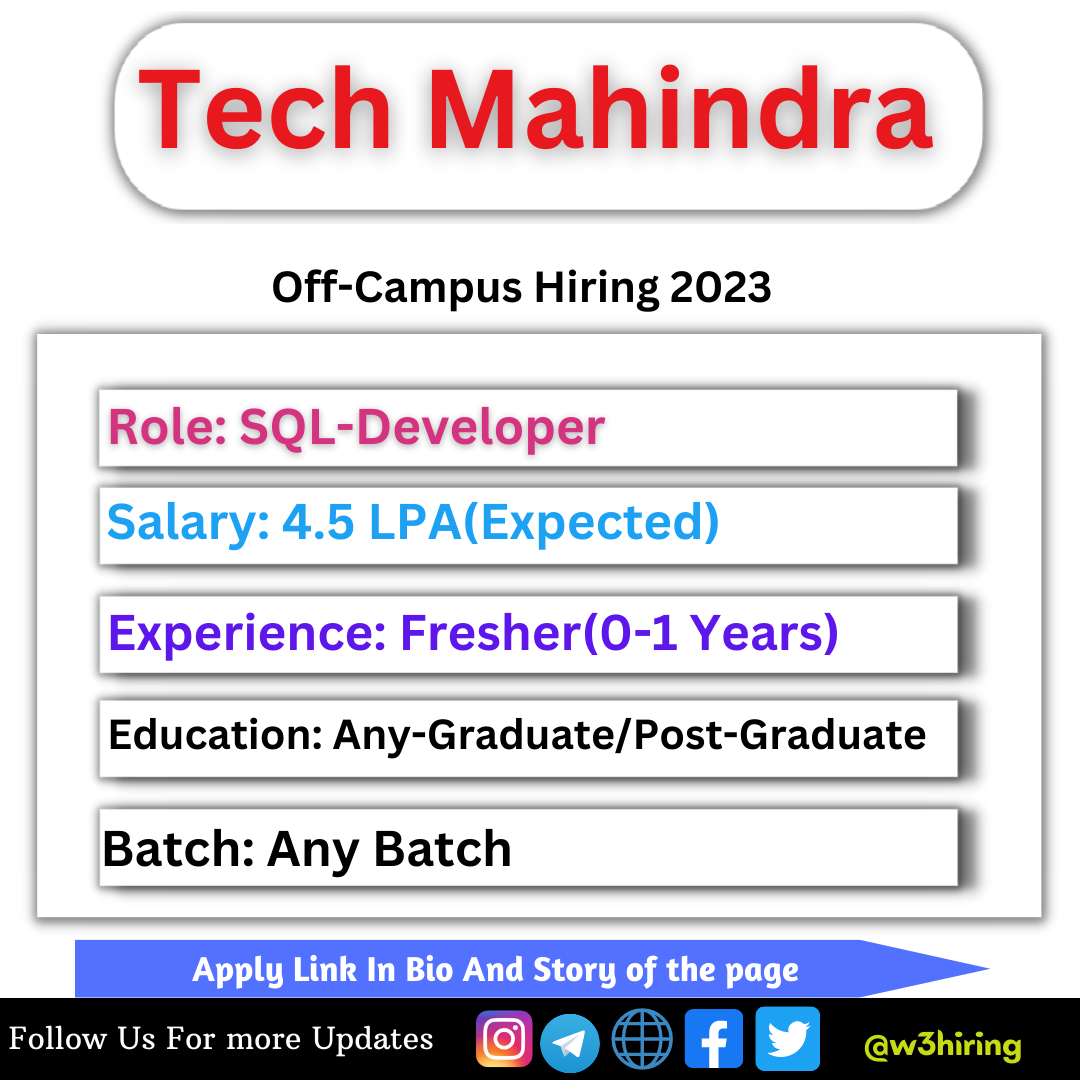 Tech Mahindra Recruitment 2023 Hiring SQL Developer -| Any Graduate ...