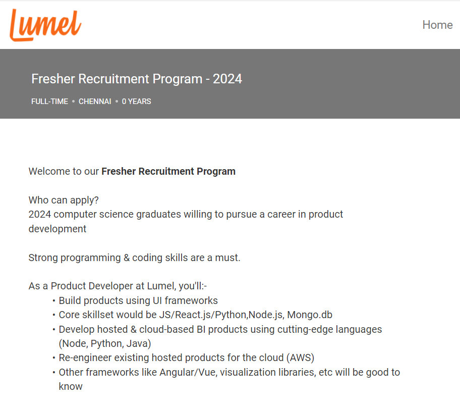 Fresher Recruitment Program