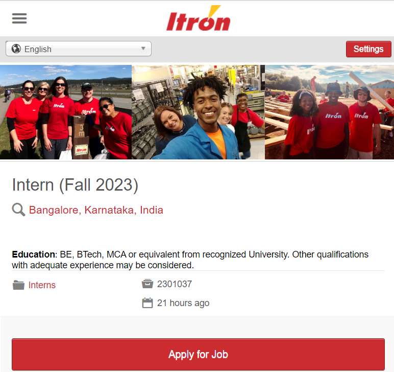 itron hiring intern 2023