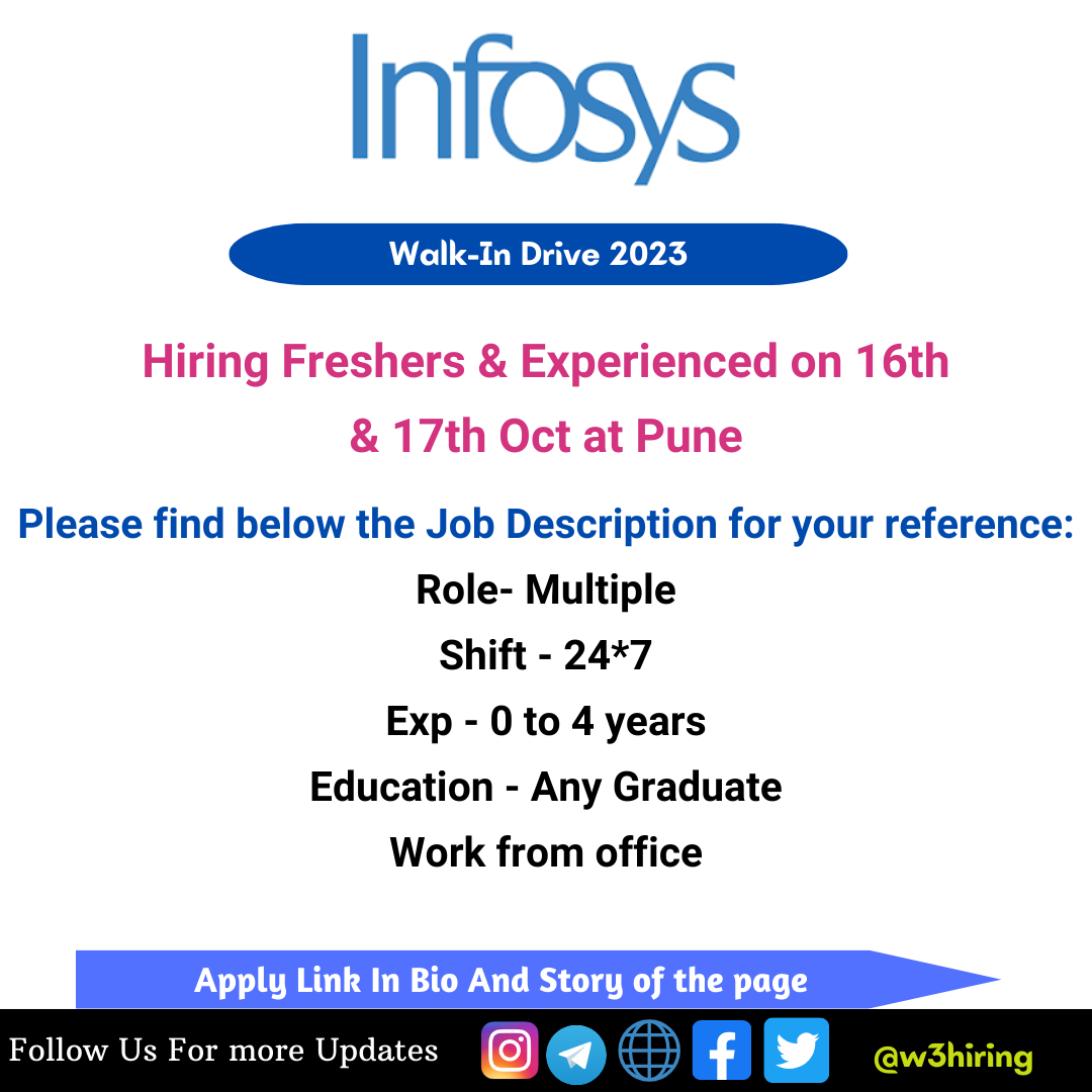 Infosys WalkIn Drive 2023 Hiring for multiple roles Any Graduate