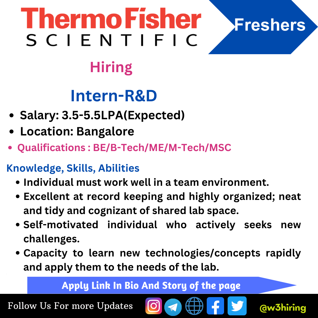 Thermo Fisher Recruitment 2023 Hiring R&D Intern -| BE/B-Tech/ME/M-Tech