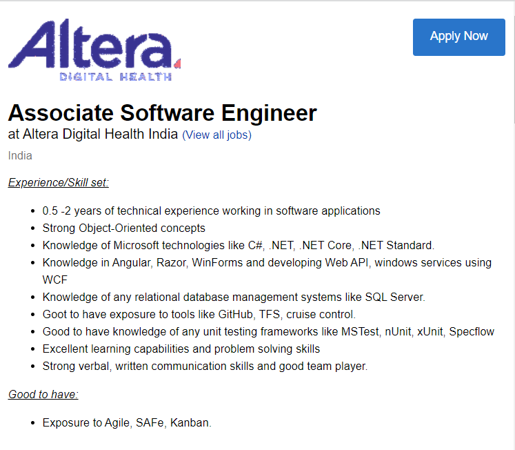 Altera mass Hiring 2023
