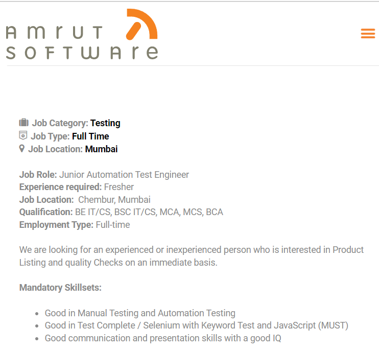 Amrut Software hiring 2023