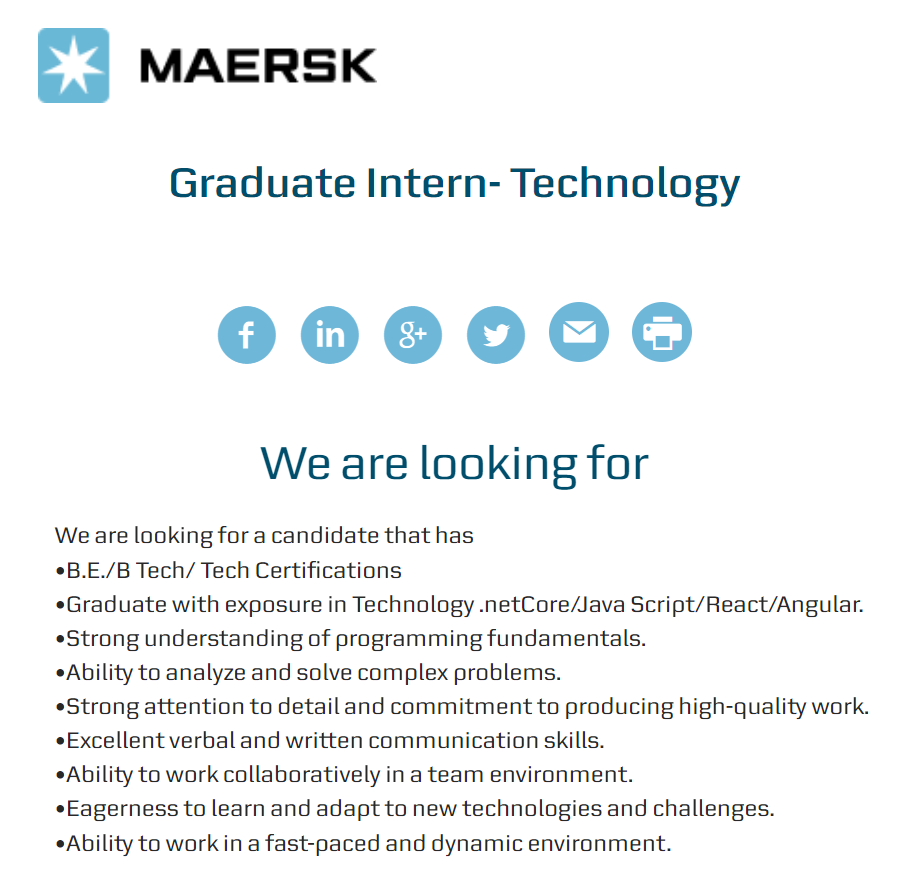 MAERSK Off-Campus 2023 Hiring Graduate Intern- Technology -| BE/B-Tech ...