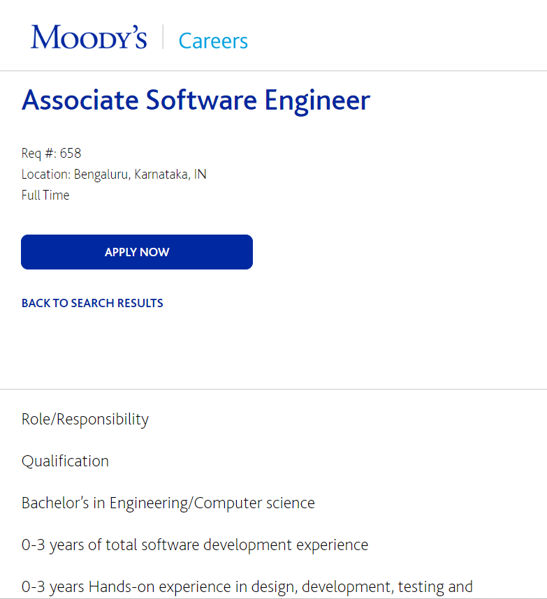 Moody Associate Software Engineer