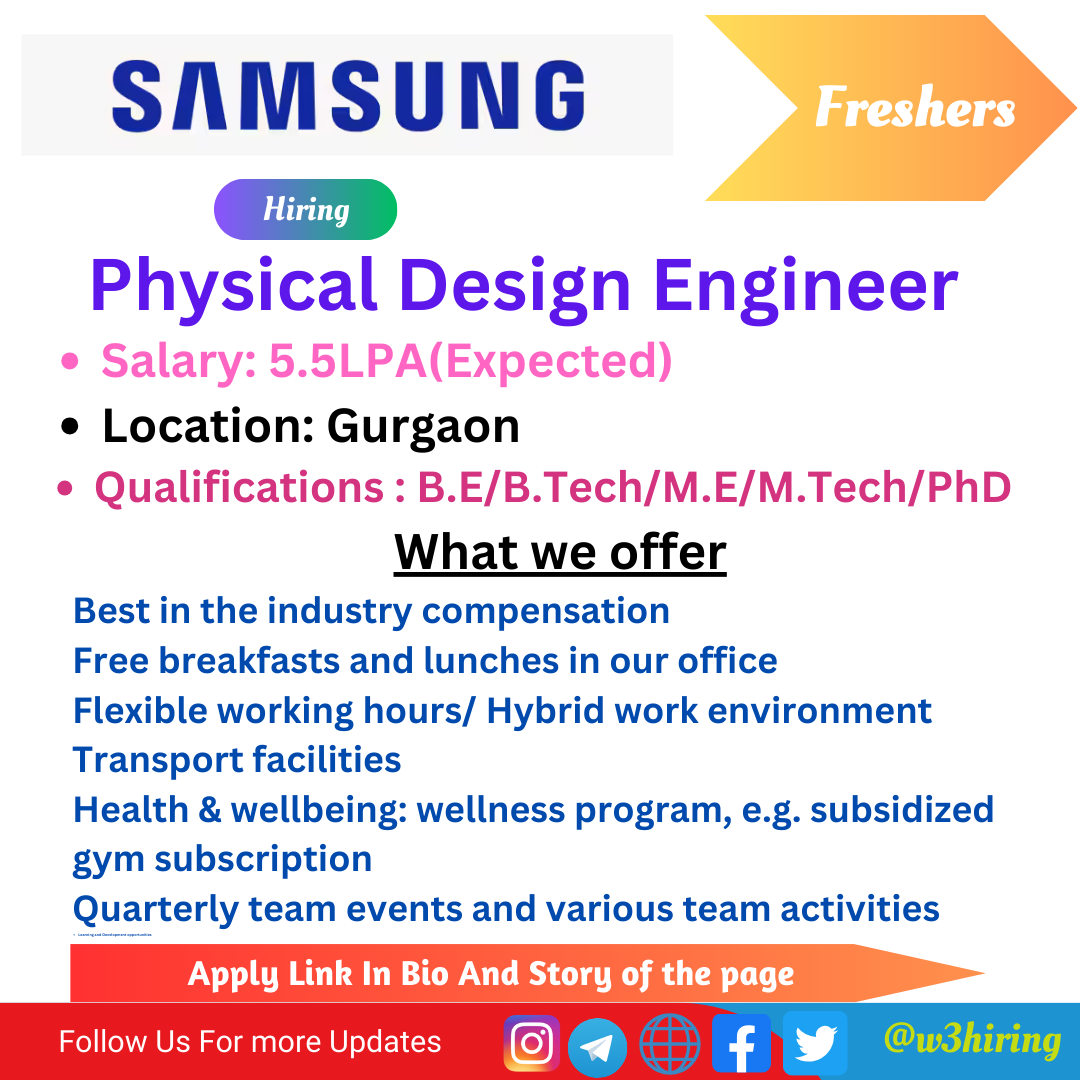 Samsung Recruitment 2023 Hiring Physical Design Engineer -| B.E/B.Tech ...