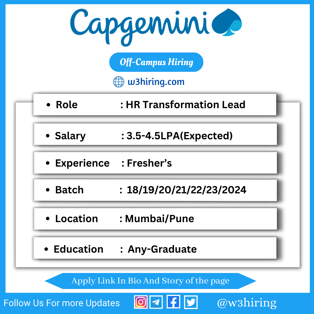 Capgemini OffCampus Drive 2024 Hiring HR Transformation Lead Any