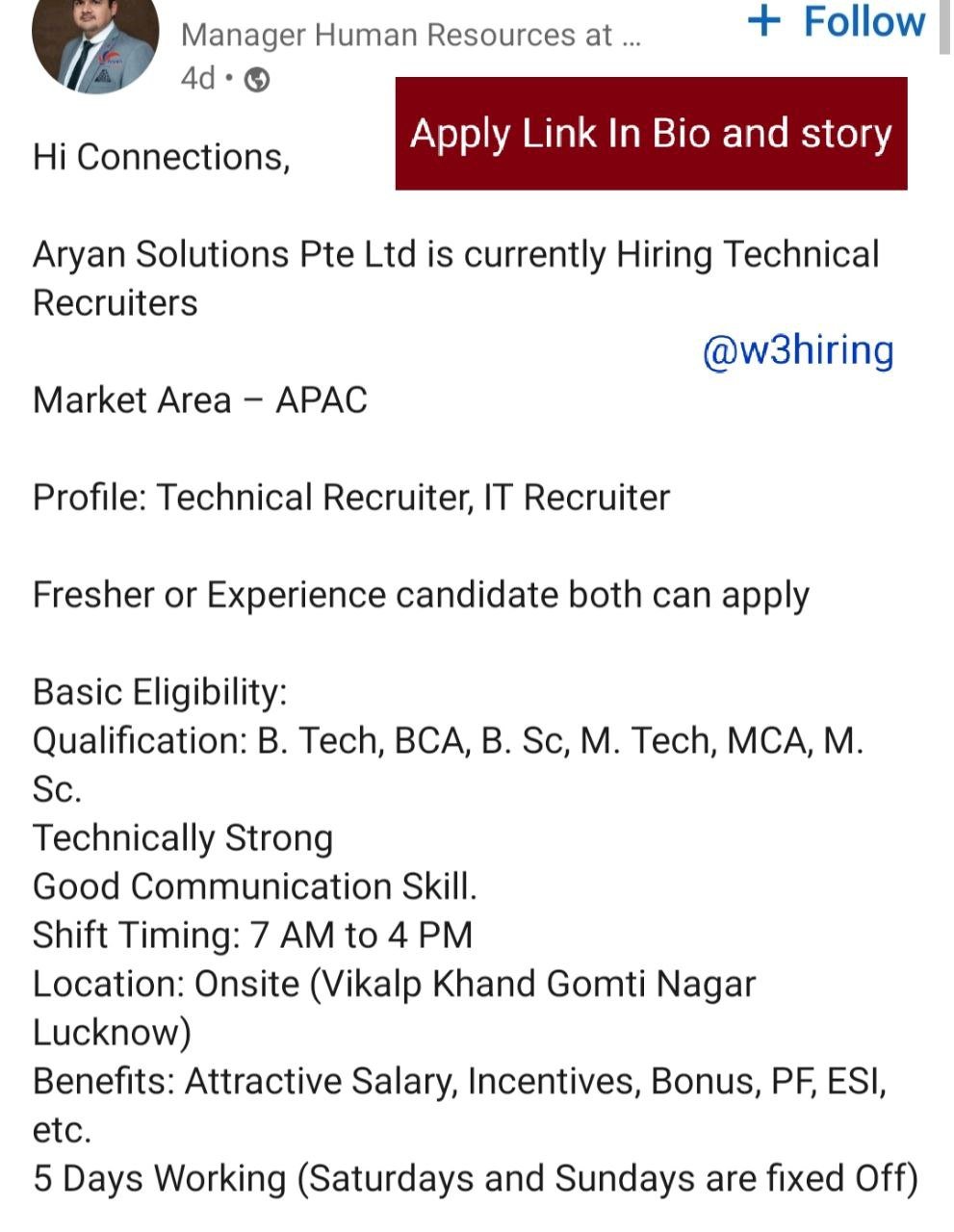 Aryan Solutions is currently Hiring Technical Recruiters -| B. Tech ...