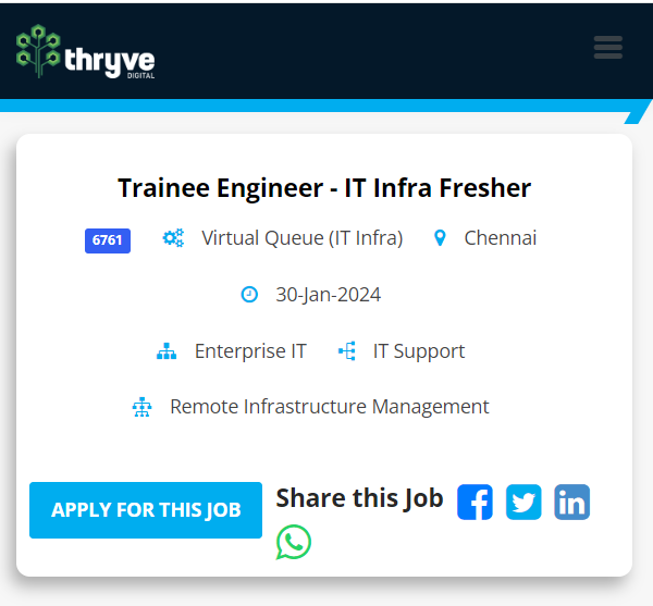 Thryve Digital Bulk Hiring freshers