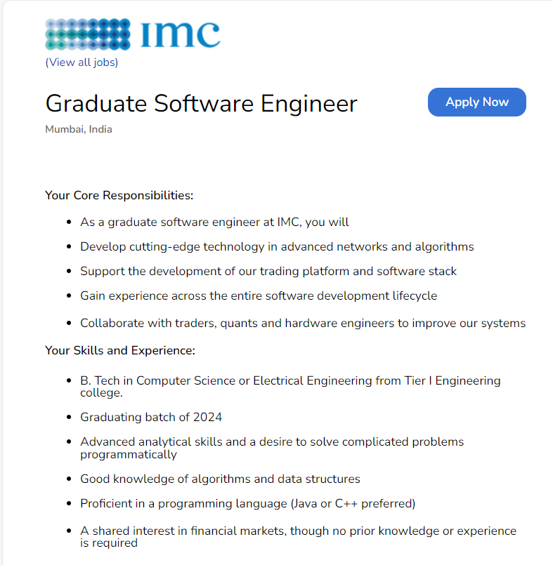 IMC Bulk hiring 2024