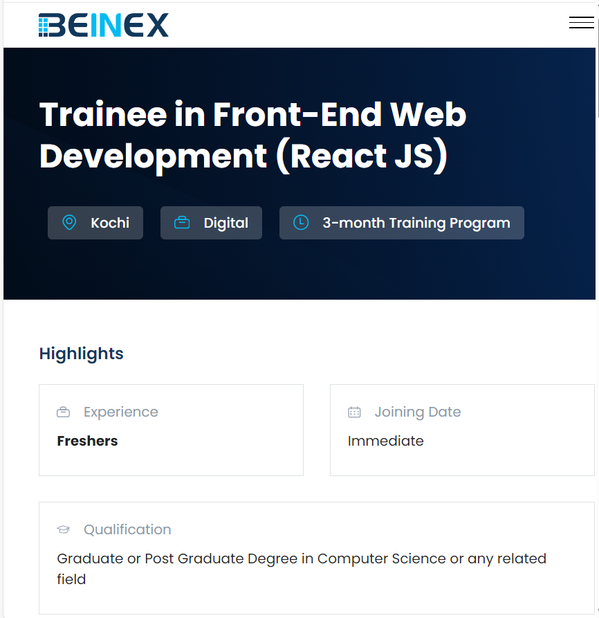 BEINEX Bulk Hiring For Trainee