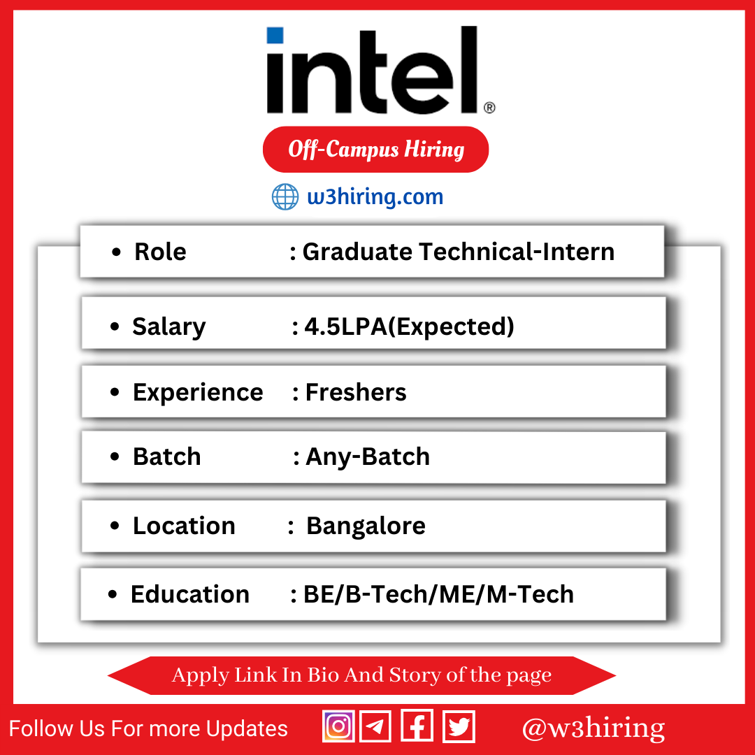 Intel OffCampus Drive 2024 Hiring Graduate Technical Intern BE/B