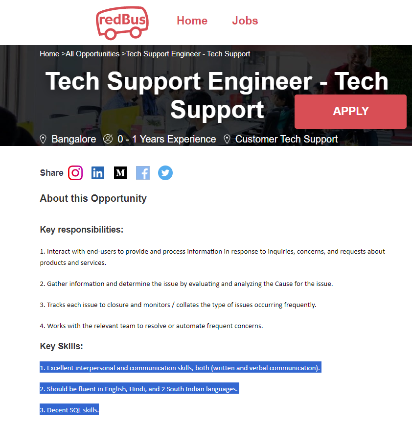 RedBus Off Campus Drive 2024 Hiring Tech Support Engineer Any Degree   Screenshot 2024 03 08 112401 