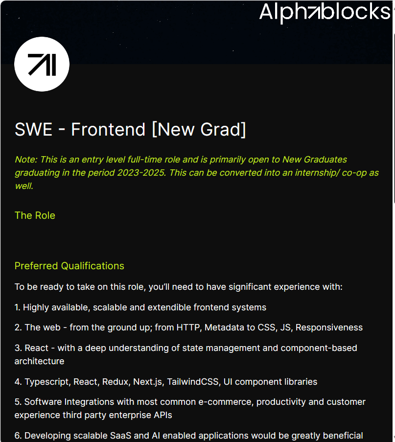 Alphablocks Off-Campus Drive 2024 Hiring SWE - Frontend
