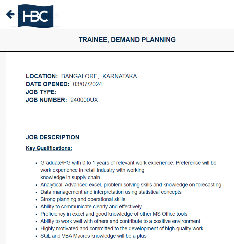 HBC Off-Campus Drive 2024 Hiring Trainee -| Graduate/PG