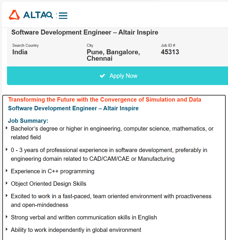 Altair Mass Hiring 2023