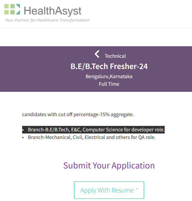 HealthAsyst Off-Campus Drive 2024 Hiring Software Engineer