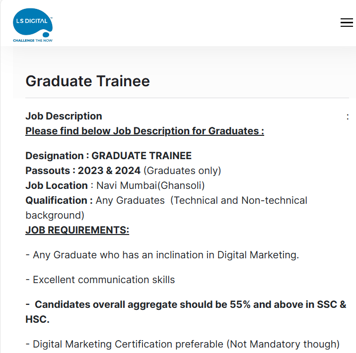 LS Digital Bulk Hiring 2024 for Graduate Trainee -| Any Graduate