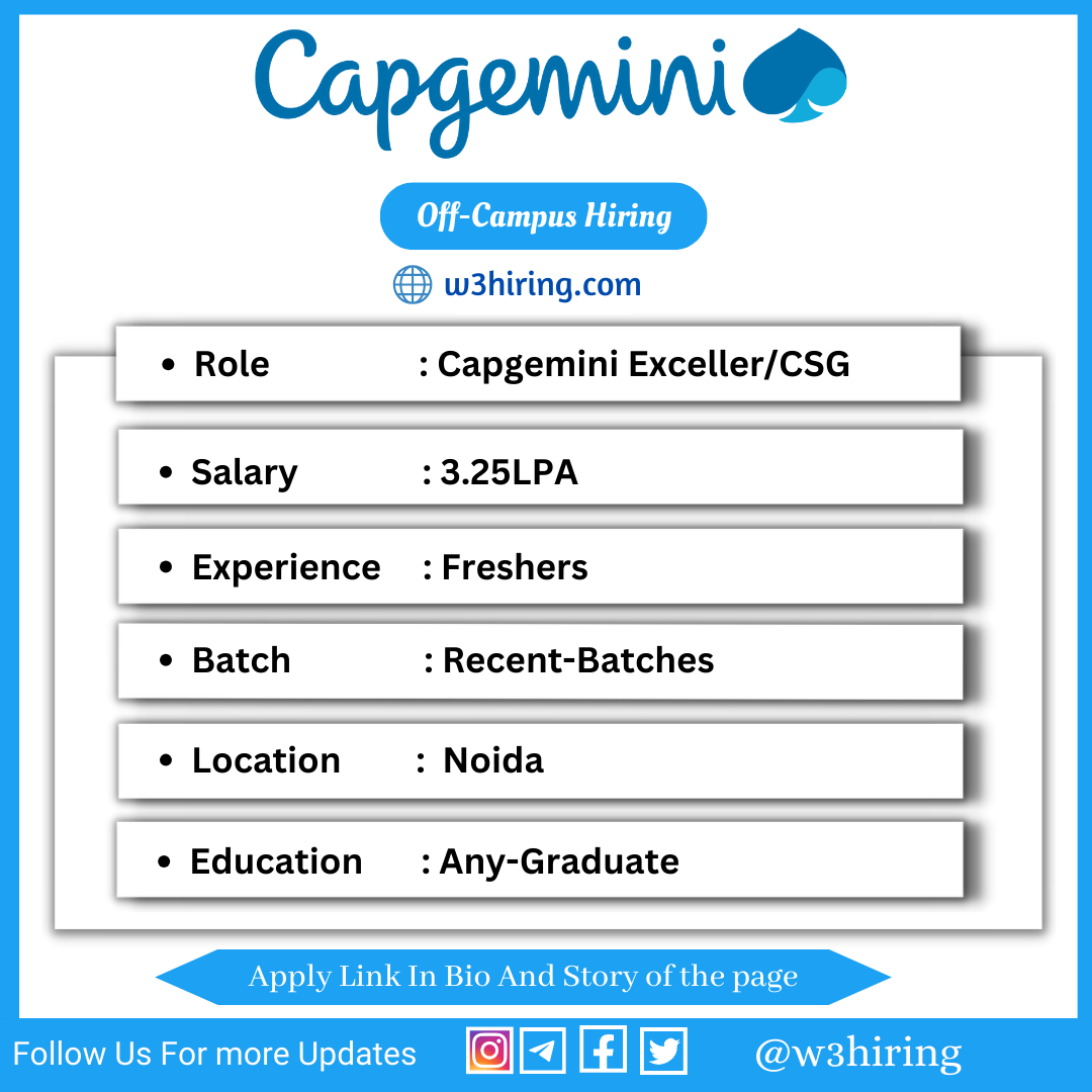 Capgemini OffCampus Drive 2024 Hiring Capgemini Exceller/CSG Any