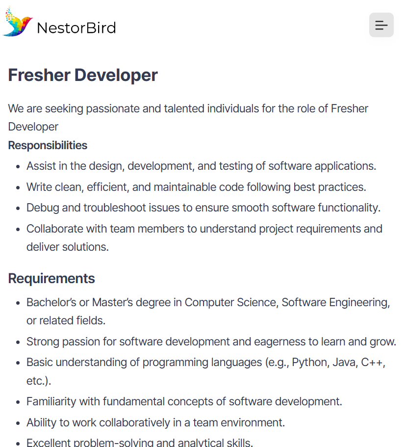 NestorBird Jobs 2024