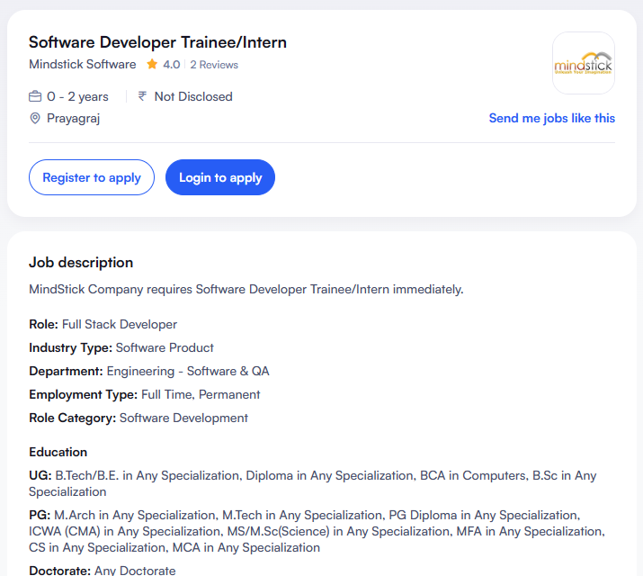 Mindstick Software Jobs 2024 Hiring Software Developer Trainee/Intern