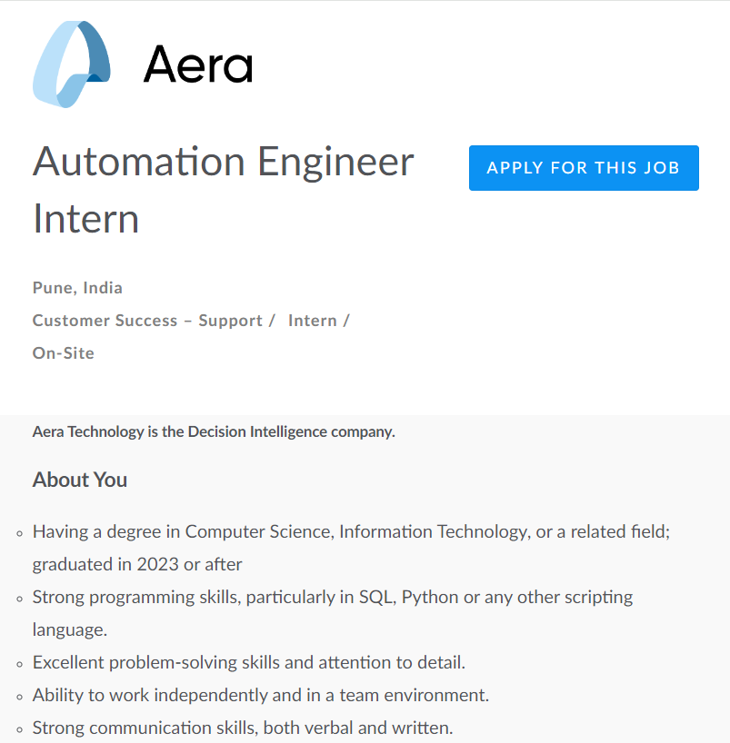 Aera Jobs 2024 Hiring Software Engineer- Bachelor's Degree: Apply Today