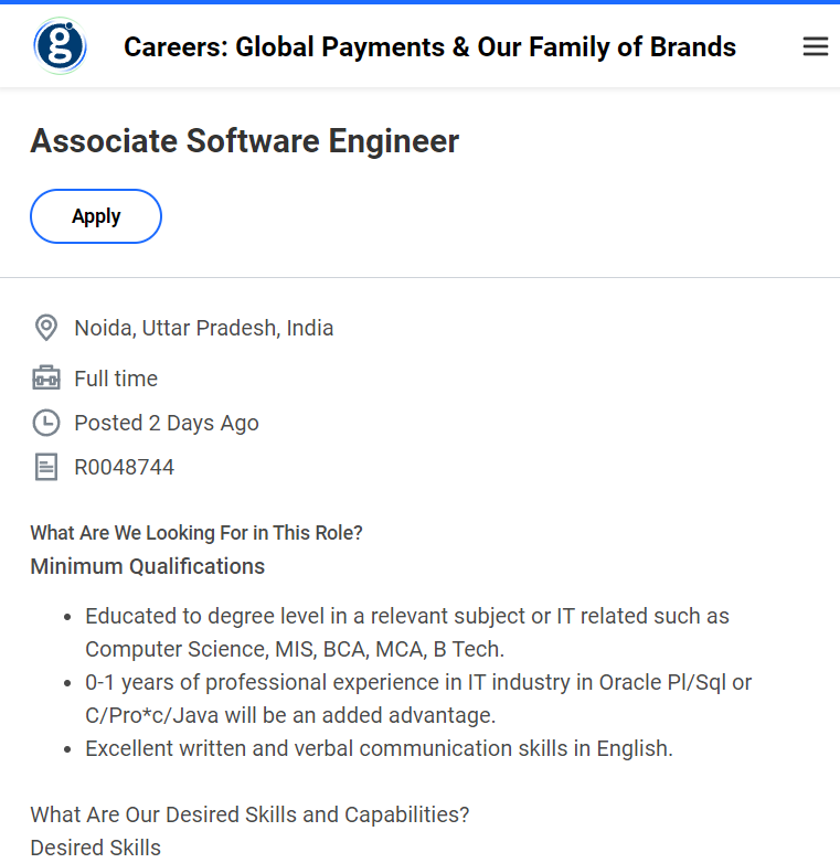 Global Payments Jobs 2024 Hiring Associate Software Engineer