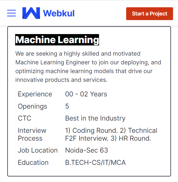 Webkul Jobs 2024 Hiring Machine Learning Engineer