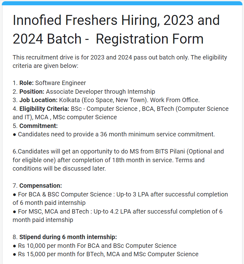 Innofied Freshers Hiring