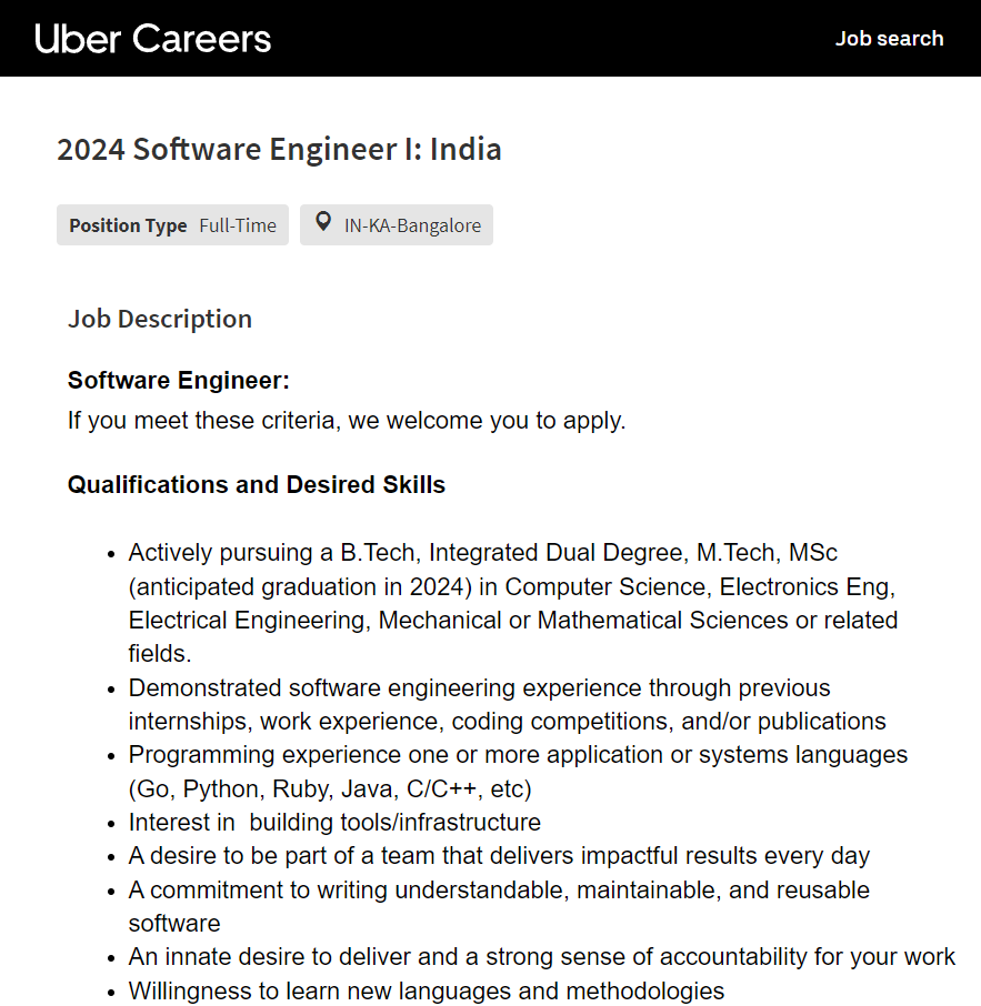 Uber Recruitment 2024 Hiring Software Engineer