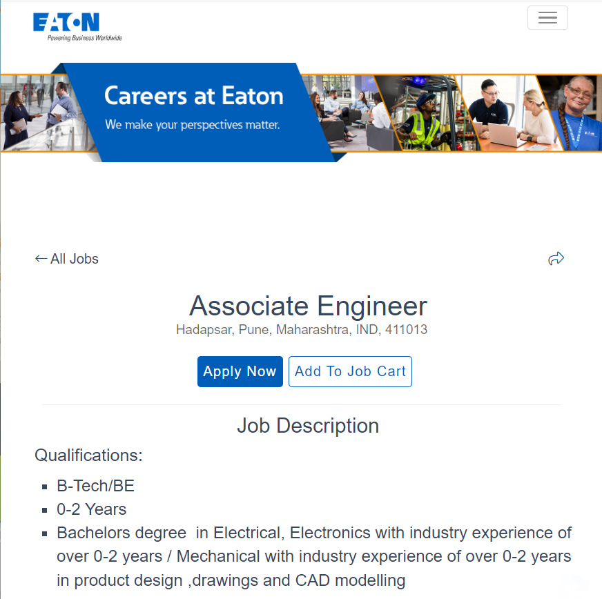 Eaton Jobs 2024 Hiring Associate Engineer - Bachelor's Degree: Apply ...