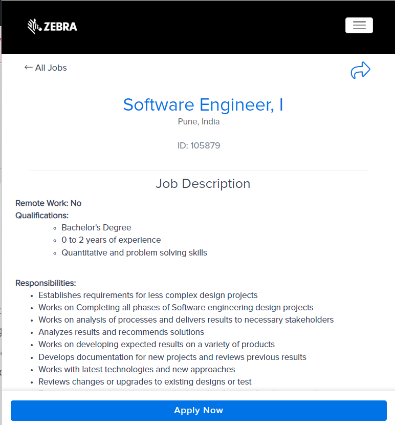 Zebra Recruitment 2024 Hiring Software Engineer- Bachelor's Degree: Apply Today