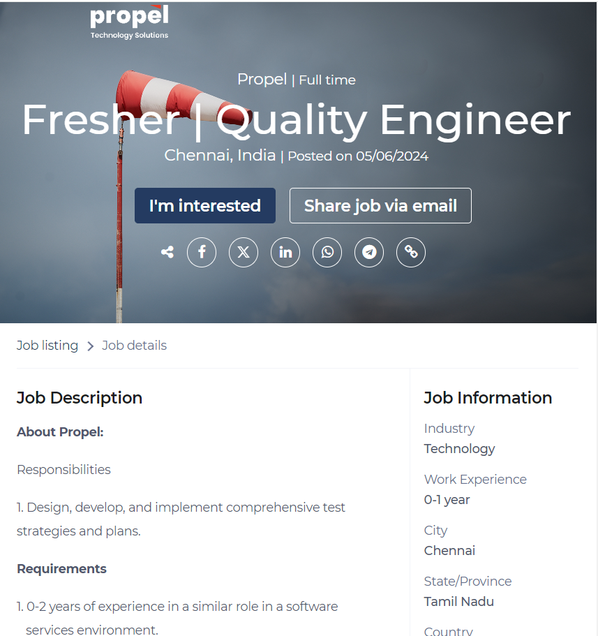 Propel Recruitment 2024 Hiring Quality Engineer- Bachelor's Degree: Apply Today