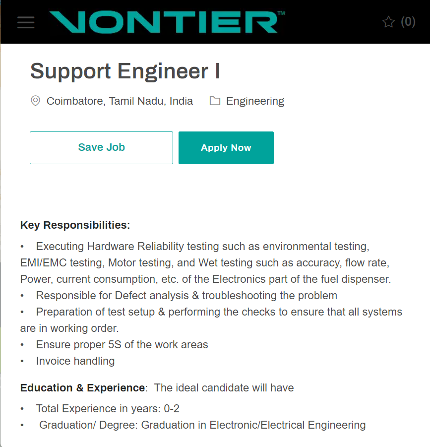 Vontier Off-campus Drive 2024 Hiring Support Engineer