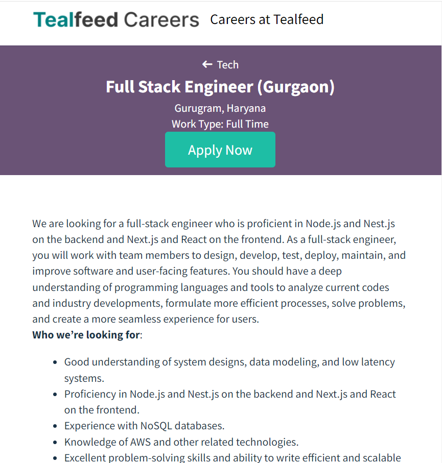 TealFeed Off-Campus Drive 2024 Hiring Full Stack Engineer- Bachelor's/Master's Degree