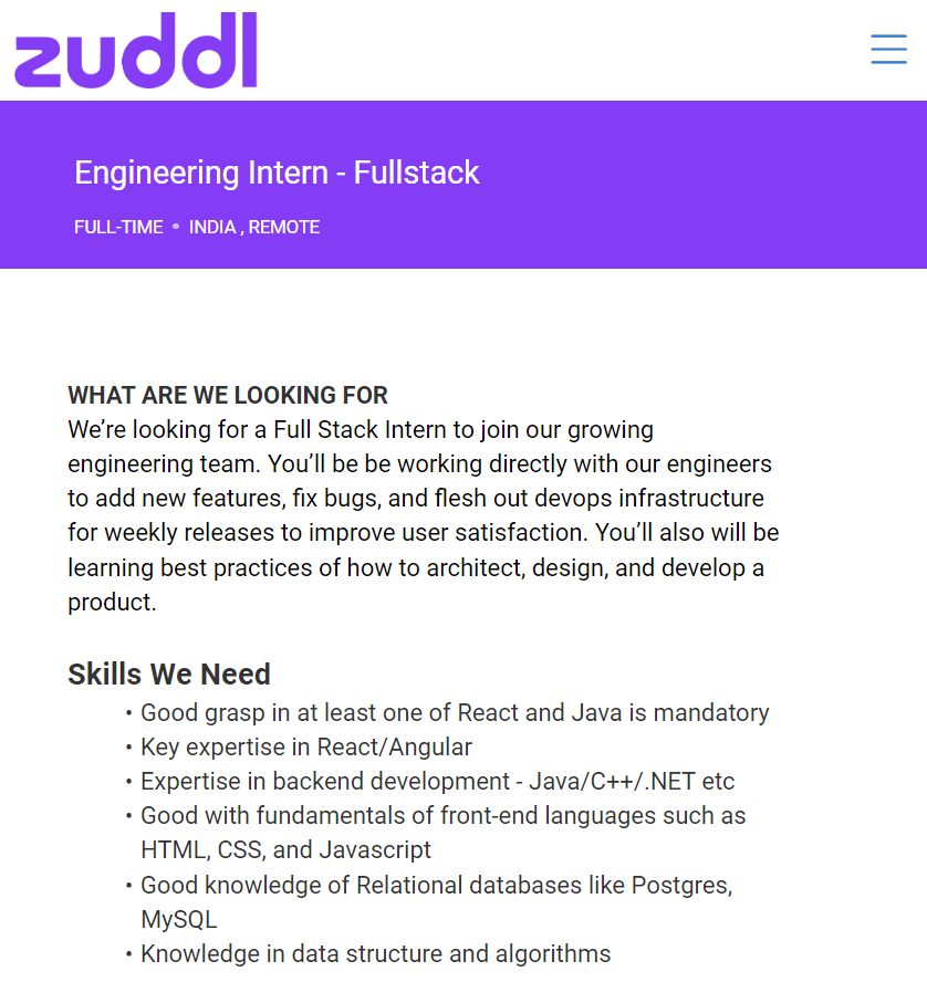 Zuddl Mass Hiring 2024 For Engineering Intern - Fullstack- Bachelor's Degree