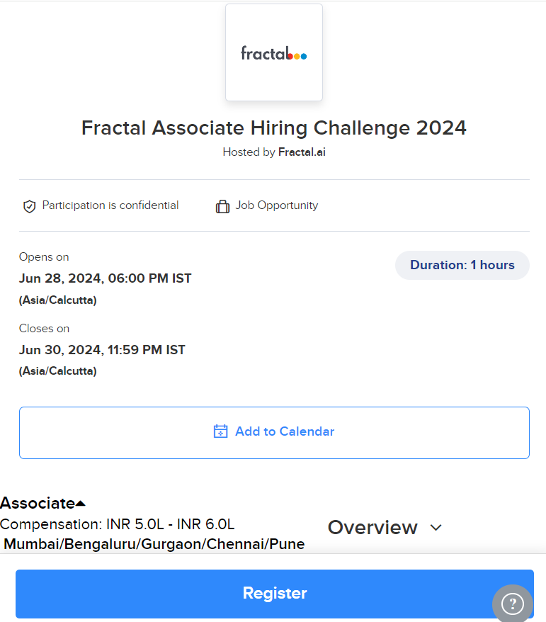 Fractal Associate Hiring Challenge 2024 for Associate- Bachelor's/Master's Degree