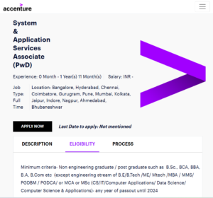 Accenture Off-Campus Drive 2024 Hiring Fresher For System & Application Services Associate(PWD)- Bachelor's Degree